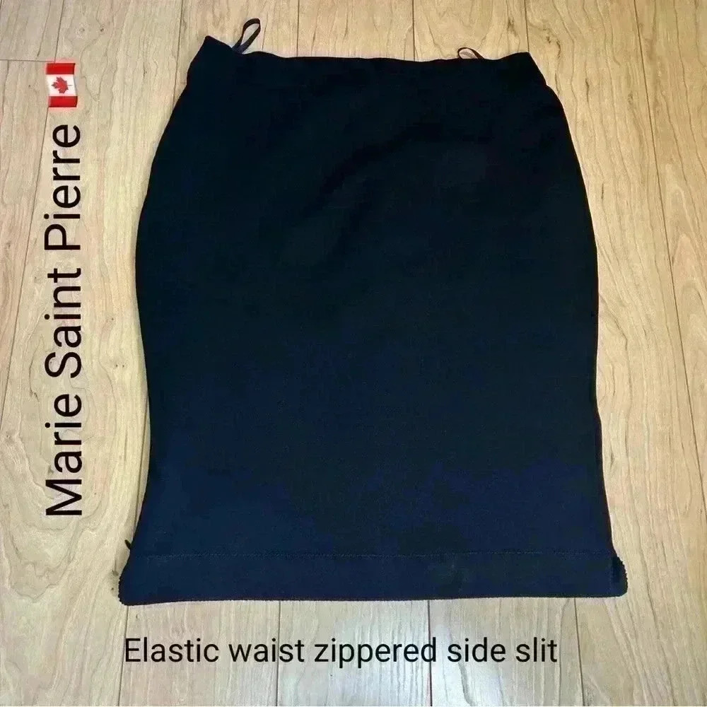 🇨🇦 SZ S or M  Marie Saint Pierre Strechy Black Pencil Skirt Side Zipper